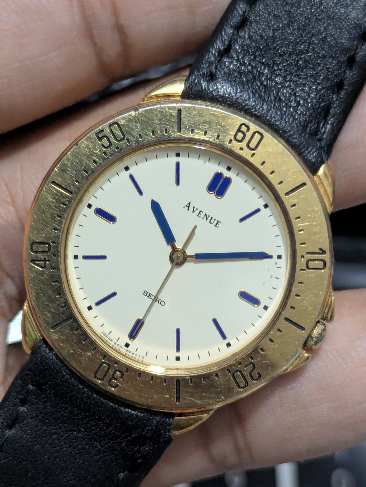 FEB 1990 - Seiko Avenue - Cream Blue Dial - Quartz - 5P31 6D40 - Gold Plated - 36MM - JDM - Working Condition